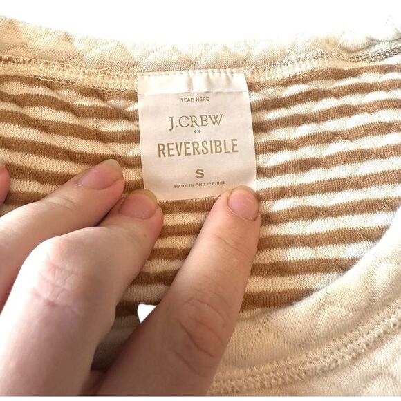 J.Crew Reversible Quilted Sweater cream and tan striped, Size small wardrobe - Picture 4 of 6